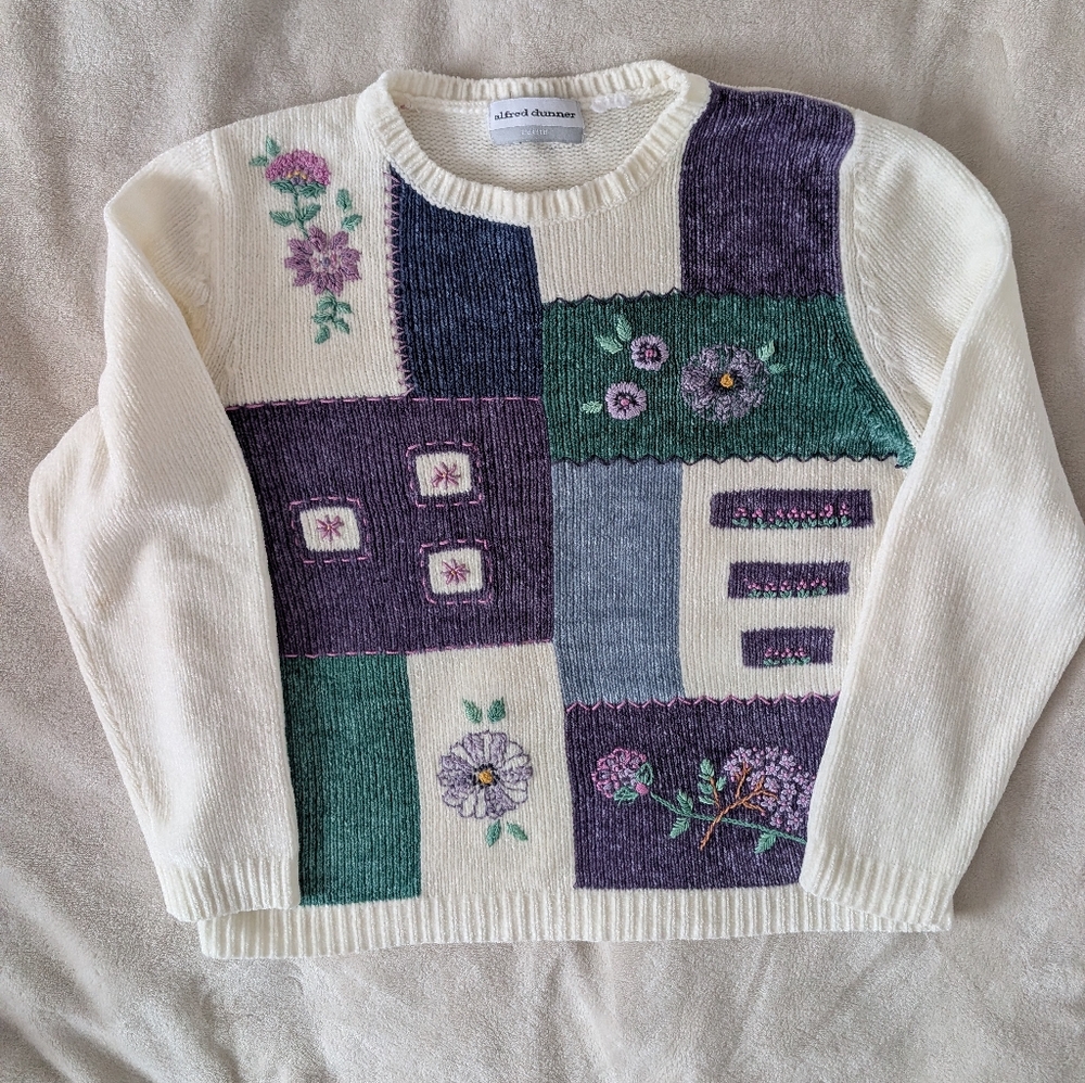 Vintage Floral Knit Patchwork Sweater